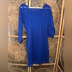 Express Royal Blue Crochet Long Sleeve Dress